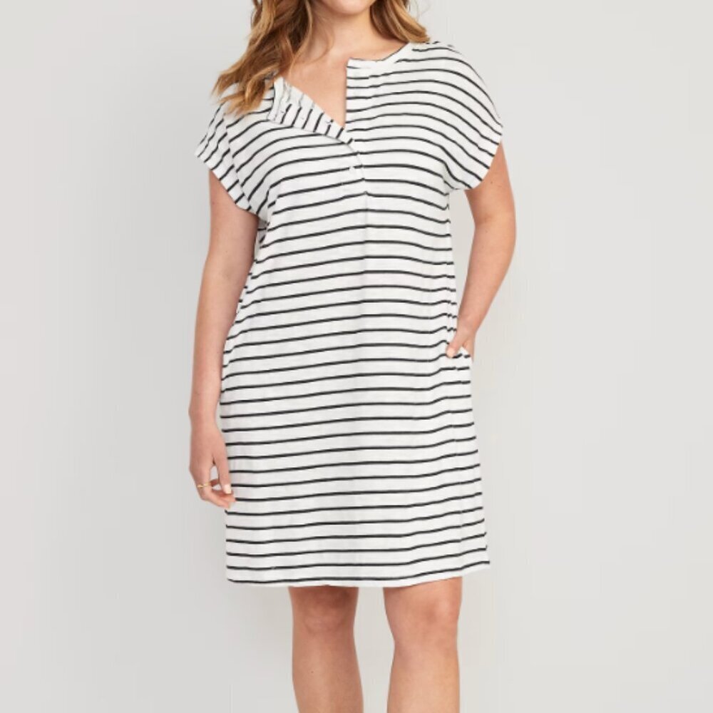 Old Navy Maternity Slub-Knit‎ Nursing Henley Lounge Dress Striped M